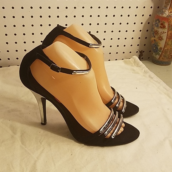 Express Black And Siver Strappy Heels. - Picture 2 of 8